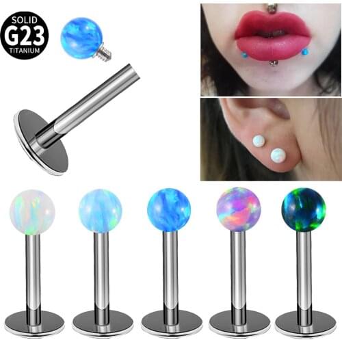 3PCS/Lot G23 Titanium Opal Ball Internally Threaded Labret Stud Opal Stone Ear Cartilage Tragus Helix Earring Piercing Jewelry