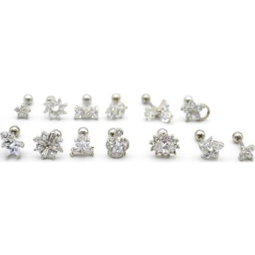 CZ Zircon Ear Stud Ear Tragus Helix Cartilage Bar Stud Clear Flower Crown butterfly Piercing Stud B Jewellery