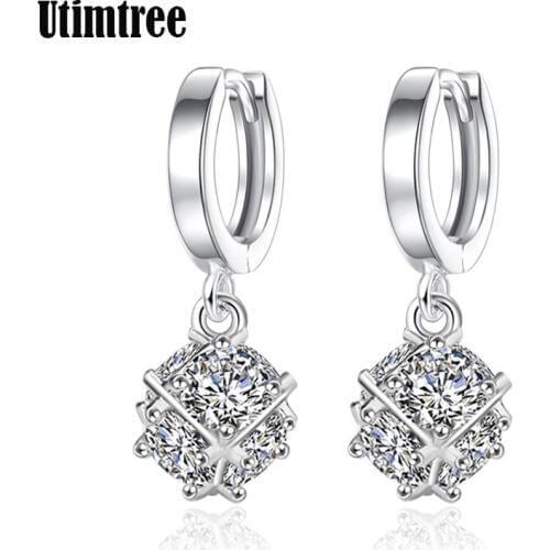 Lovely Magic Square Design Cubic Zircon Women 925 sterling silver Drop Earrings Jewelry Gift Pendientes Mujer Moda 2018