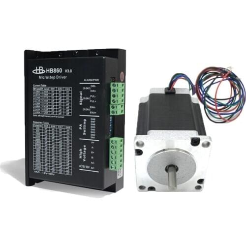 6.5Nm Nema34 Stepper Motor Keyway/Milling/Double shaft 86mm Flange 1.8degree 6A 2phase + DC/AC Driver kit for 3D printer