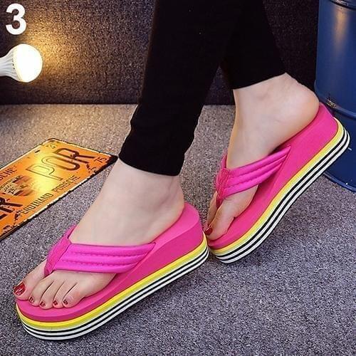 Women Strip Heel Wedge Summer Sandals Flip Flops Beach Toe Post Shoes Slippers Women Summer Non-slip Platform Shoes сланцы 2021