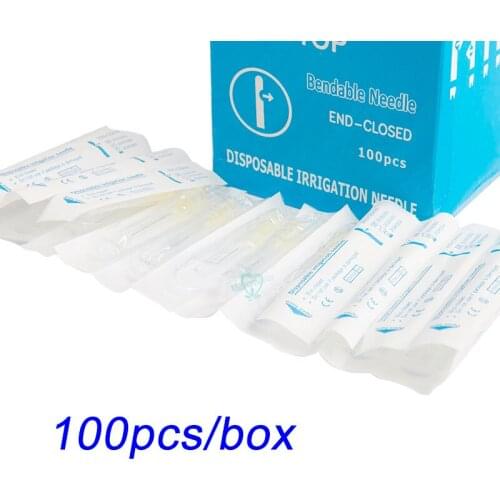 100pcs/box Dental Sterilized Disposable Syringes Irrigation Needle Tips Plain Ends Notched Endo for Oral Care Tooth Cleaning