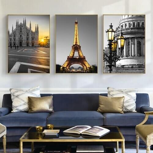 Nordic Paris France Eiffels Tower The Setting Sun Canvas Painting Cuadros Wall Art Picture for Living Room Home Art Decoration