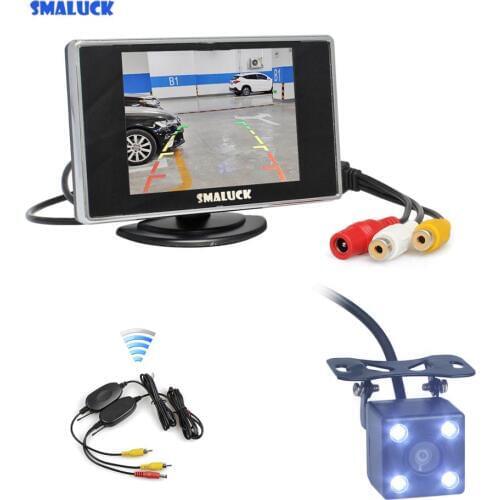 SMALUCK Wireless Reverse Car Backup LED Camera with Rear View Car Monitor Back Up Camera Kit Easy Installation