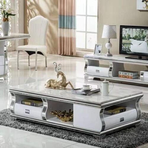 Modern High quality Living Room Wooden furniture lcd steel marble TV Stand coffee table set 0962