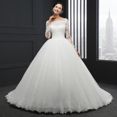 MZ0059 square neck wedding dress lace 2020 robe de mariee manche longue princess applique bridal ball gown robe blanche mariage