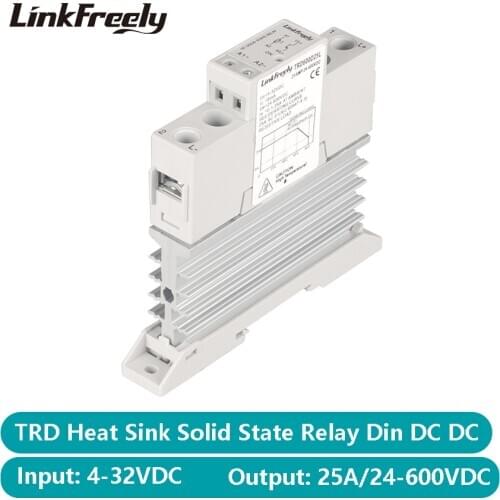 TRD600D25L Heat Radiator SSR Solid State Relay Din Rail 25A 24-600VDC Output 5V 12V 24V DC Input Automation Trigger Power Relay