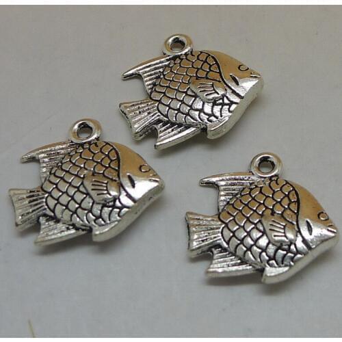 ALYMMO 8Pcs/lot Vintage Silver Lovely Ocean Fish Charms 15x16mm Hand Made Jewelry Findings