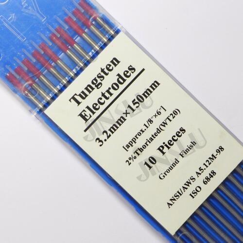 Free Shipping WT20 2% Red Tip 1/8" 3.2*150mm Tig Thorium Tungsten Electrode 10PCS