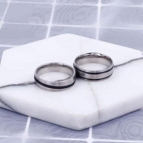 Stainless Steel Silver color Rotating Black lines Ring Simple Style Personality Mens Jewelry