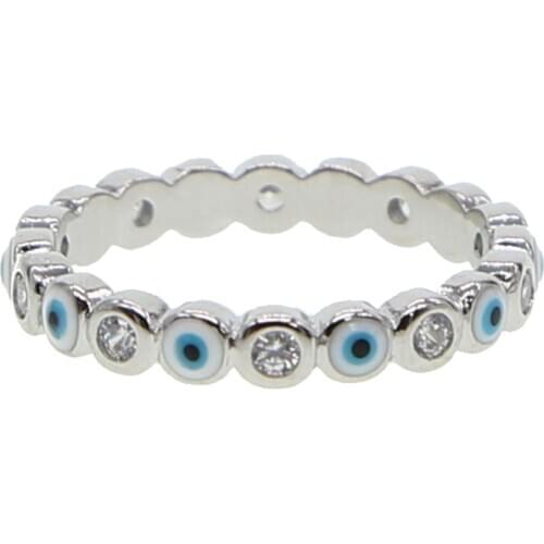 Top Quality Elegant Silver Color Engagement Ring Turkish Evil Eye Mixed Paved with Blue Cz for Women Wedding Gift 2021 New Style