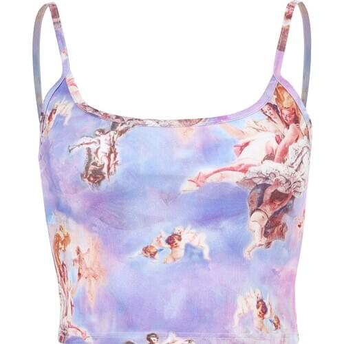2020 Women Sexy Cropped Angel Print Camis Streetwear Fashion Feminino Summer Camisole White Tops Camisola Crop Vest Tank Tops