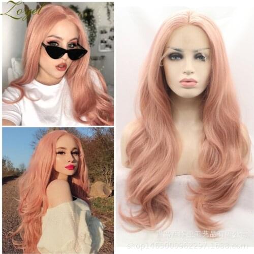 Zoyel 13x4 Lace Natural Straight Long Wave Pink Synthetic Lace Front Wigs for Women Party Cosplay Wigs Heat Resistant Hair Wig