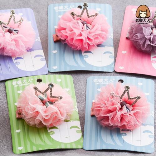 Korean Lace Chiffon pet accessories diamond crown dog cute cartoon clip dog hair clip 10pcs