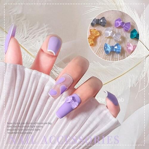 10 Pcs/Pack Delicate Candy Colors 3D Bowknot Ornament Water Ripple Nail DIY Jewelry Manicure Accessories
