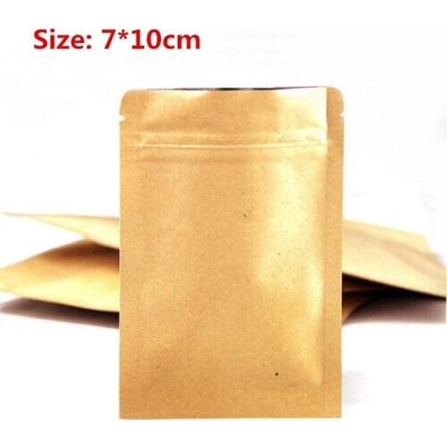 100pcs/lot-7*10cm Small Size Zipper Seal Kraft Paper Bag with Foil Coated Inner Powder Seasoning Sugar Tea Bags Food Packaging