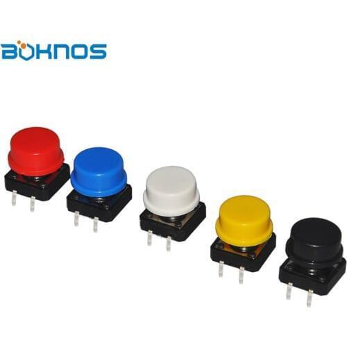100Pcs 5Color Keycap Tactile Push Button Switch Momentary 12*12*7.3MM Micro Switch Button Assorted Kit For Arduino Raspberry Pi3