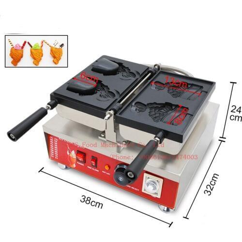 Free shipping 110V/220V Ice Cream Taiyaki Machine 2 pcs/plate Fish Cone Maker