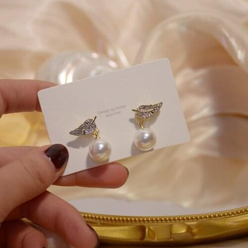 14k Real Gold Plated Fashion Jewelery Crystal Leaves Pearl Exquisite Stud Earrings for Woman Holiday Party Elegant Earring