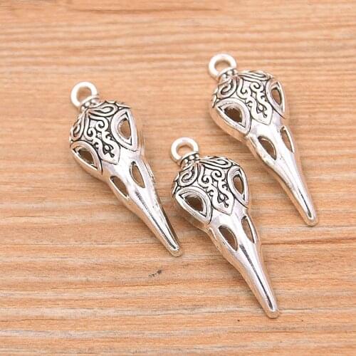 15PCS 12*34mm Picture Color Hollow Skull Beak Charms Animal Pendant Metal Alloy DIY Necklace Bracelet Earrings Marking