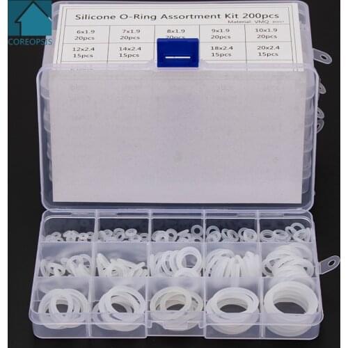 150-225pcs Silicone VMQ White Sealing O-rings OD 6mm-35mm CS1mm 1.5mm 1.9mm 2.4mm 3.1mm Durable Gasket O Rings Assortment Kit S5