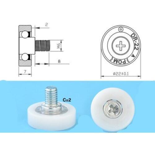 2pcs M6 thread screw screw 626 bearing pulley plastic molding showcase drawer wheel POM nylon shaft flat wheel M6F