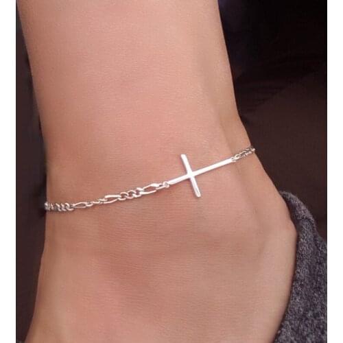 2021 Summer New Fashion Simple Trend Stainless Steel Cross Ladies Anklet Beach Ankle Foot Jewelry Accessories Gift