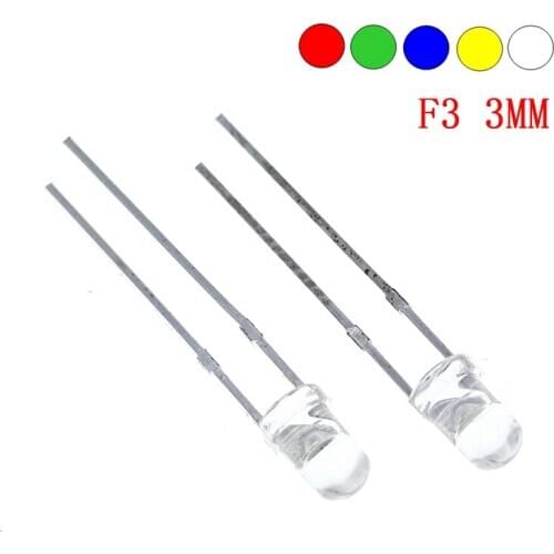 5Colors x20pcs =100pcs F3 Ultra Bright 3MM Round Water Clear Green/Yellow/Blue/White/Red LED Light Lamp Emitting Diode Dides Kit
