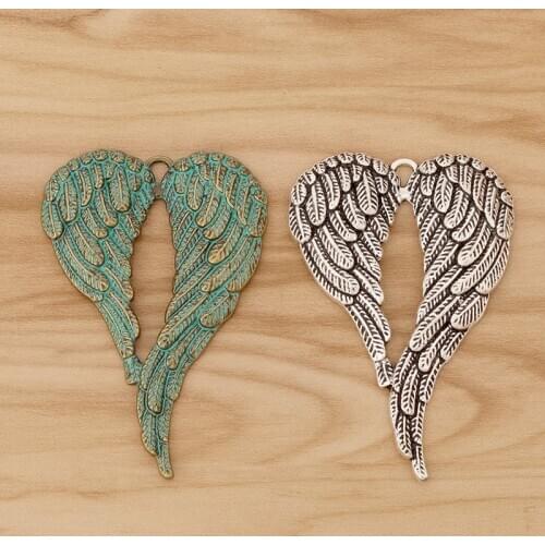 5 Pieces Tibetan Silver/Verdigris Patina Large Angel Wings Feather Charms Pendants for Necklace Jewellery Making Accessories