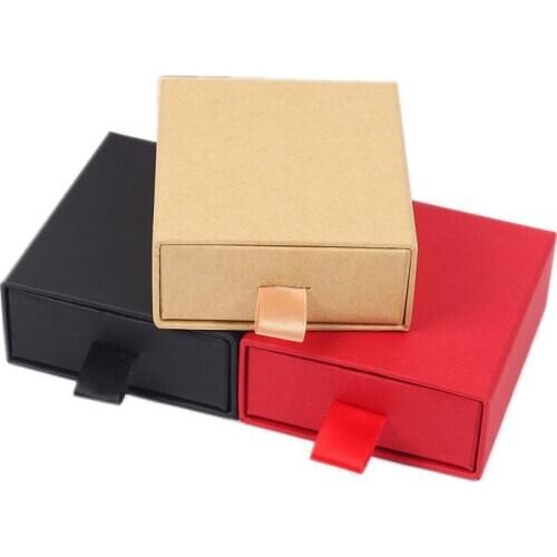6pcs Kraft Paper Packaging Gift Boxes Red Necklace Earring Jewelry Box Display Cases Wedding Favor Party Gift Drawer Packing Box