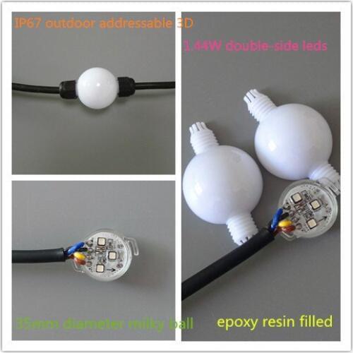 IP67 outdoor addressable 3D 40pcs 35mm WS2811 full color milky ball;DC12V input;1.44W;double side with 3pcs 5050 leds each side