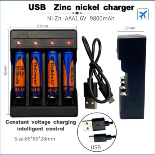 ZI-Zn AAA rechargeable battery is 1.6V9800mah, the charging is more stable than1.5V and the service life is longer ,with charger