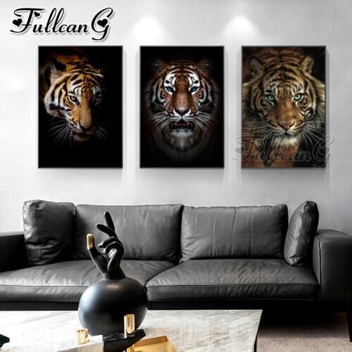 FULLCANG 5d diy diamond embroidery sale african wild tiger diamond painting triptych full square round drill home decor FC3391
