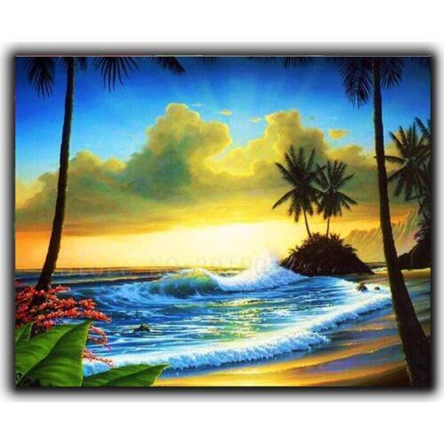 5D Diamond Mosaic Diy Diamond Embroidery Coconut Trees By The Sea Full Diamond Painting Cross Stitch Rhinestone Home Decorations