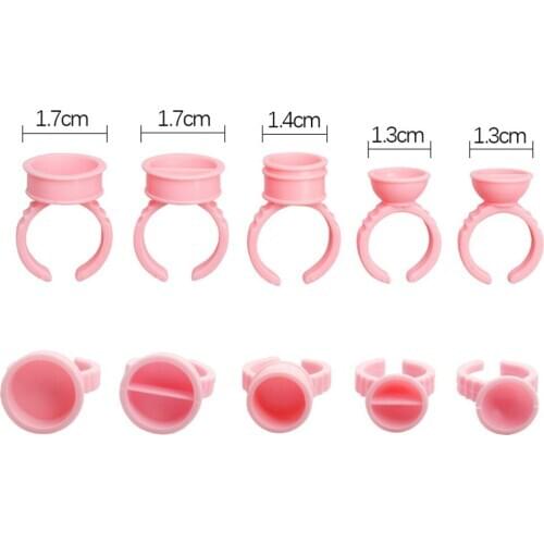 100Pcs Pink Adhesive Glue Holder Eye Lashes Extension Glue Ring Plastic Tattoo Pigment Container Pallet Adhesive Palette Volume