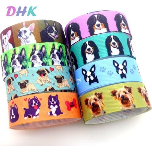 DHK 50yards Dog and Paw Printed Grosgrain Ribbon Accessory Hairbow Headwear Decoration DIY OEM Wholesale S1533