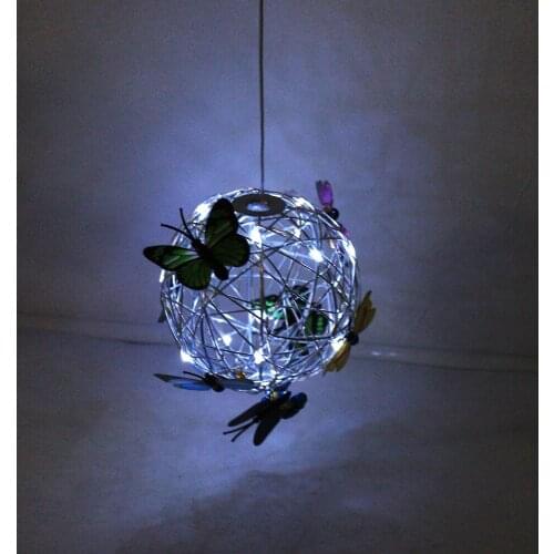 Solar Powerd Butterfly Lights Wind Weather Solar Lighted Hanging Mesh Orb With Colorful Butterflies Outdoors Garden Decoration