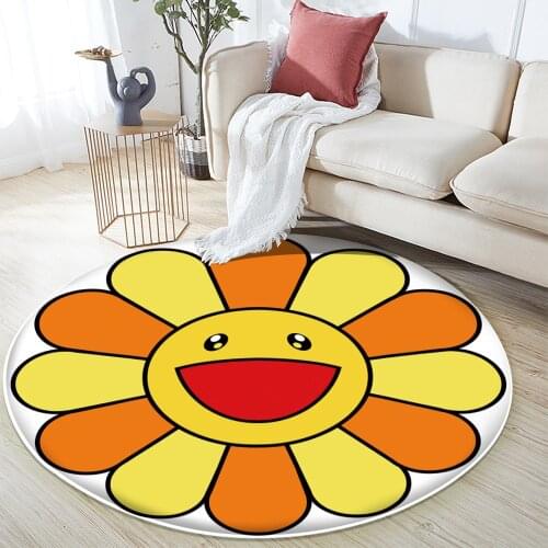 Hot Sale Sunflower Mat Round Rug NonSlip Flannel Carpet Non-slip Bath Mat Soft Fluffy Living Room Bedroom Decorative Carpet 2022