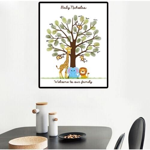 Guest Book Baby Shower Animal Fingerprint tree poster Communion Kids Birthday baby shower souvenir wall art Canvas painting