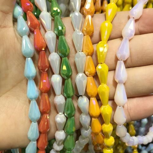 14x8mm20pcs Faceted Crystal Glass Beads Teardrop Shape Solid Color Porcelain Glass Beads For Jewelry Making DIY Earring Necklace