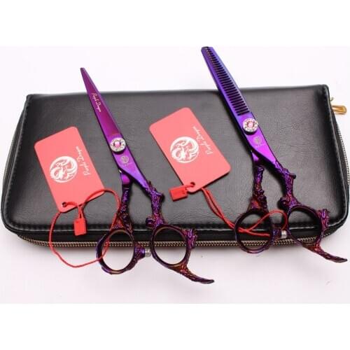 6" 17.5cm JP 440C Purple Dragon Violet Hairdressing Scissors Thinning Scissors Cutting Shears Dragon Handle Poloshing Hair Z9005