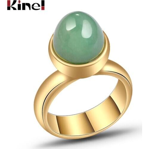 Kinel 2020 New Exaggerated Personality Rings for Women Unique Design Gold Color Green Natural Stone Rings Boho Wedding Jewelry