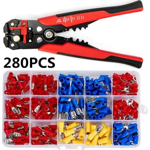 280PCS nsulated Cable Connector Electrical Wire Crimp Spade Butt Ring Fork Ring Lugs Rolled Terminals Crimper Plier Tool Kit
