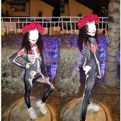 Day of The Dead Skull Halloween Costumes Skeleton Sexy Women Devil Ghost Jumpsuit Party Carnival Performance Scary Kid Baby Girl