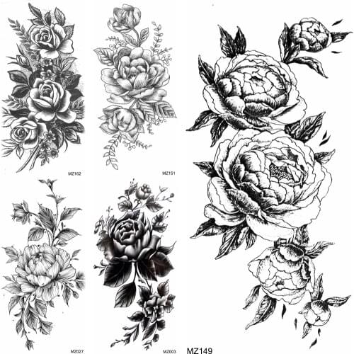 Beautiful Rose Temporary Tattoos Sticker Waterproof Black Flower Tattoo For Women Fake Body Art Arm Chest Wasit Decoration Tatoo