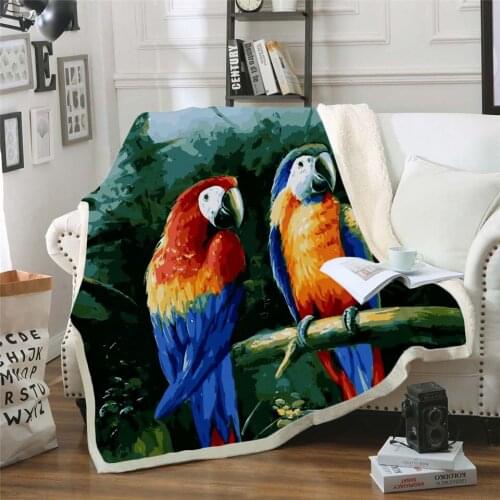 Colorful Parrot Brid Blanket 3D Print Sherpa Blanket on Bed Kids Girl Flower Home Textiles Dreamlike Style 04
