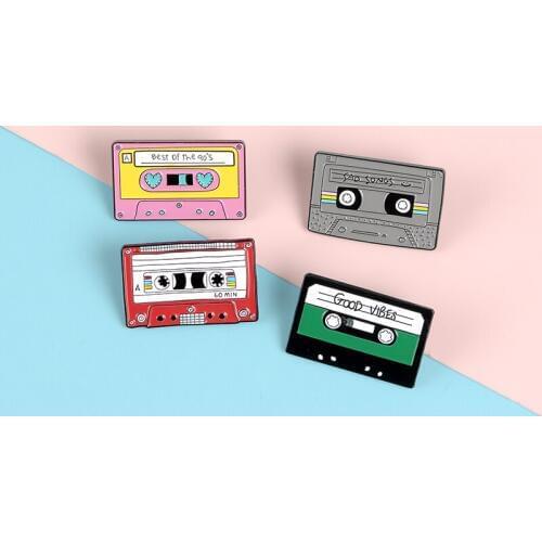 Love Gear Retro Pink Green Tapes Sad Songs Good Vibes Brooches Enamel Pin Clothes Bag For Music Lover Brooches Accessory