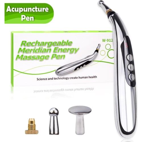 Acupuncture Pen USB Rechargeable Electronic Acupuncture Meridian Therapy Machine Massager Relief Pain Tools with 3 Massage Heads