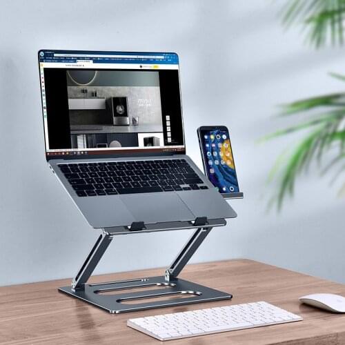 Multi-functional Metal Adjustable Portable Laptop Table Stand Riser Support Cooling Base Folding Ergonomic Notebook Holder Gray