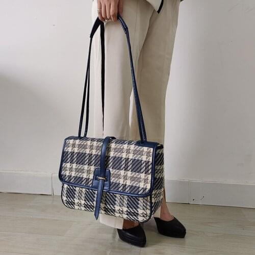 Yeqofcd Fashion Woolen Cloth Shoulder Bag Plaid Lady Handbags Women Square Messenger Bags Flip Design Checkered Casual Tote